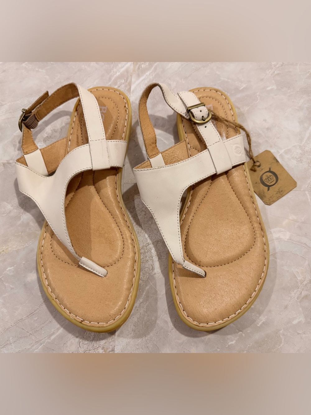 Born White Leather Thong Sandals with Buckle Strap